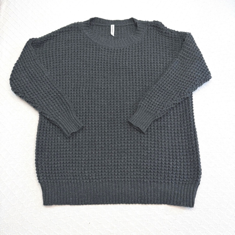 Zenana Premium Charcoal Grey Waffle Knit Crewneck Sweater XL TW-1963AB